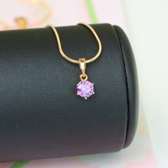 "Dainty Round Purple Stone Rose Gold Pendant, XPPT1301 - Picture 4 of 13